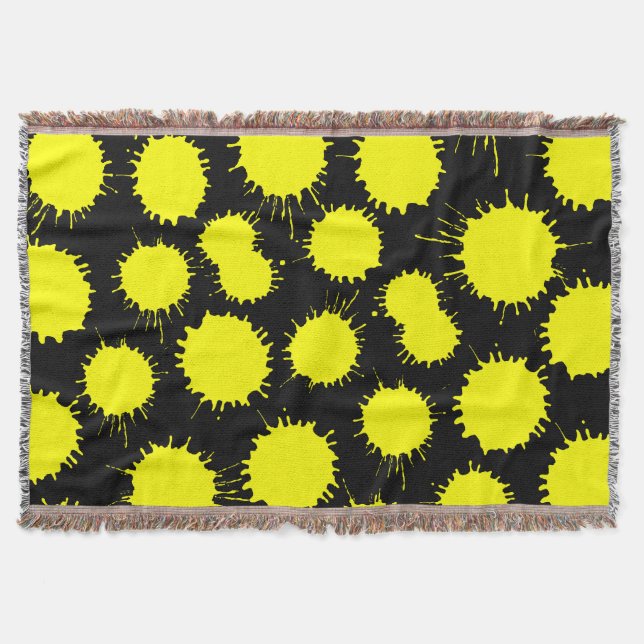 Blot Pattern - Yellow on Black Throw Blanket (Front)