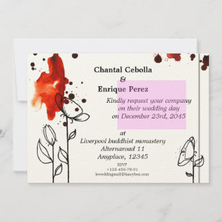 Blotchy flowers red invitation