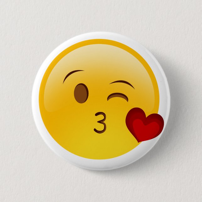 Blow a kiss emoji sticker 6 cm round badge (Front)