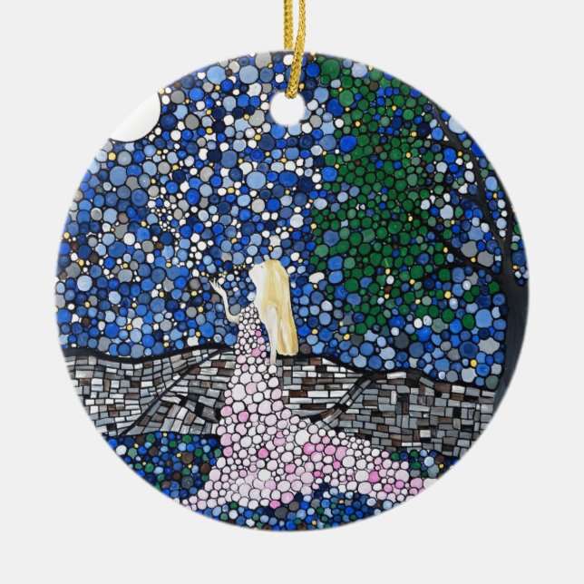 Blow a kiss to the moon ceramic tree decoration (Front)
