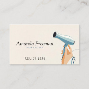 Blow Dryer Hand Illustration Hair Stylist Business Card