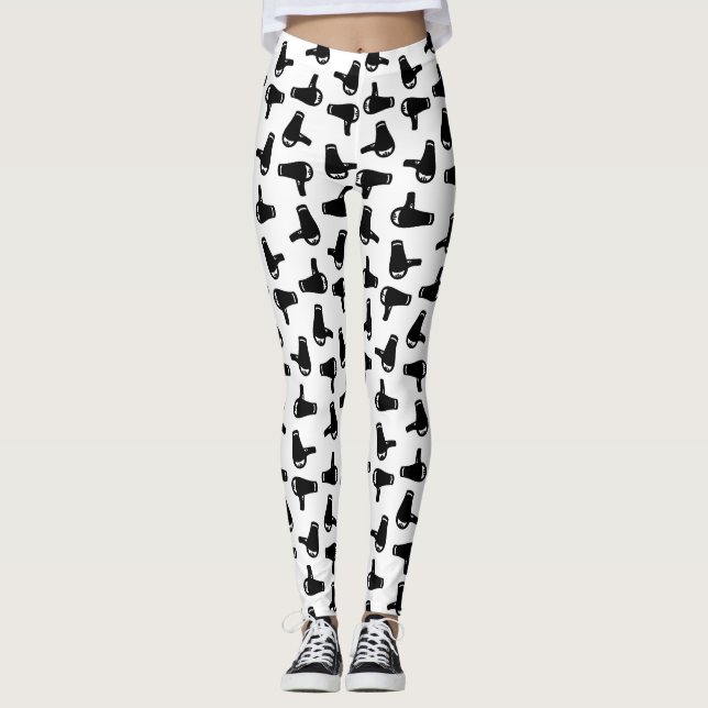 Blow Dryer Print Pattern CUSTOM BACKGROUND COLOR Leggings (Front)