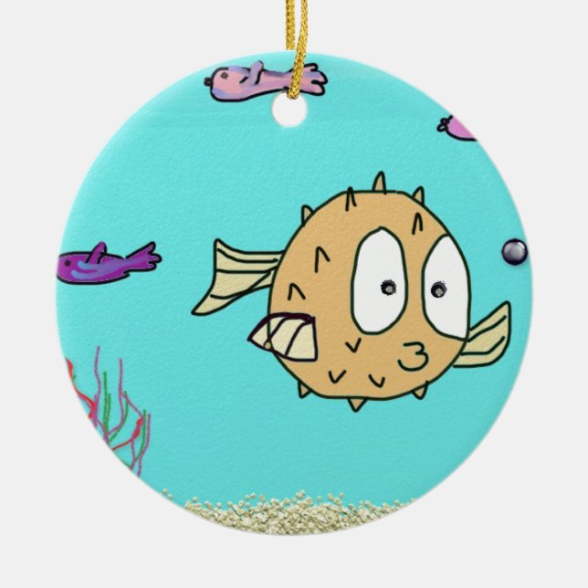 blow fish ceramic tree decoration (Front)