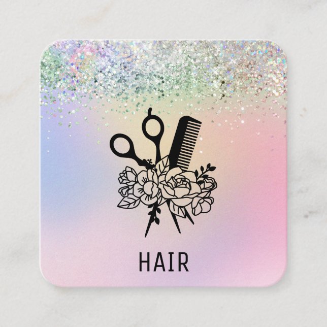 *~* Blow Hair Dryer Flower Glitter  AP6 Floral Square Business Card (Front)