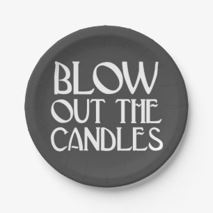 Blow Out The Candles Charcoal Art Deco Birthday Paper Plate
