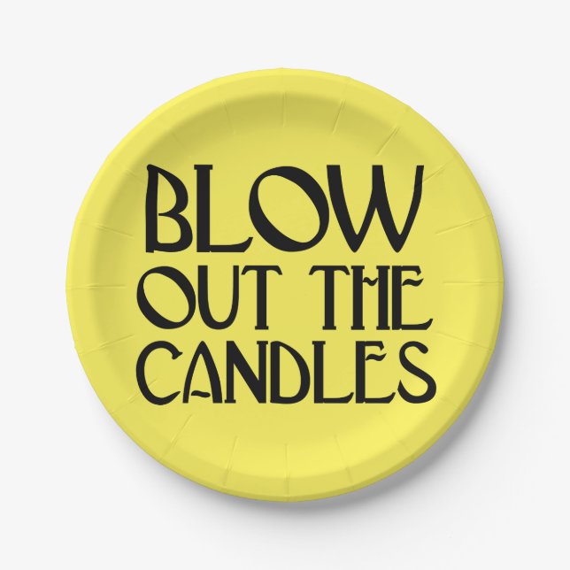 Blow Out The Candles Yellow Art Deco Birthday Paper Plate (Front)