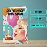 Blow Out Your Candle Boyfriend Birthday Card<br><div class="desc">Need a unique birthday card for a boyfriend? This fun card is unique and colourful and features animated woman blowing out a candle on her boyfriend's cake. It's followed up with a serious heartfelt message. Inside we've written just the right message to speak to the moment; but you can customise...</div>