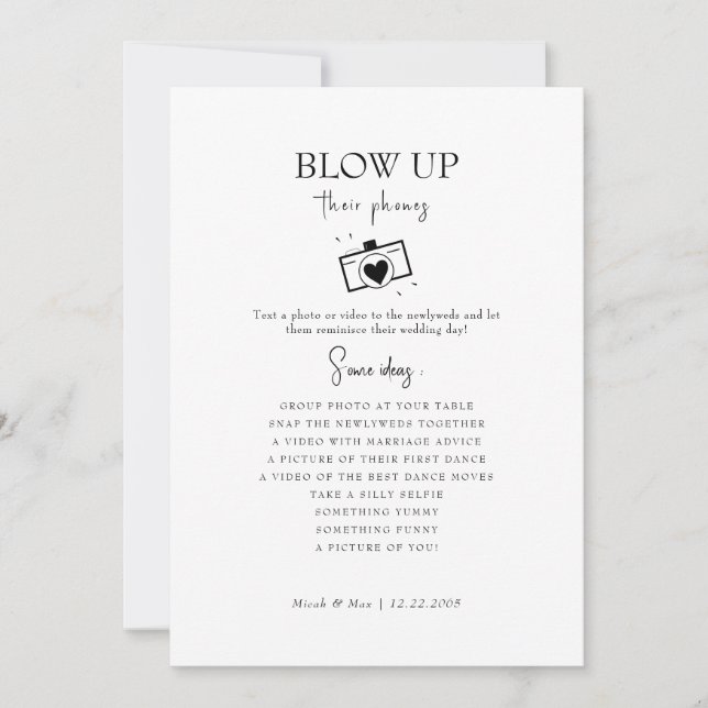 Blow Up Their Phones Wedding Reception Guest Ideas Invitation (Front)
