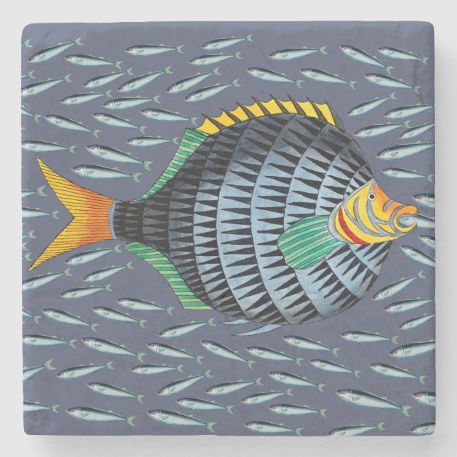 Blowfish and Minnows Stone Coaster (Front)