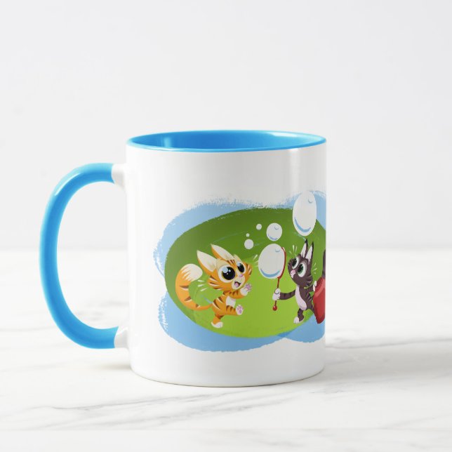 BLOWING BUBBLES CATS by Jeff Willis Art Mug (Left)