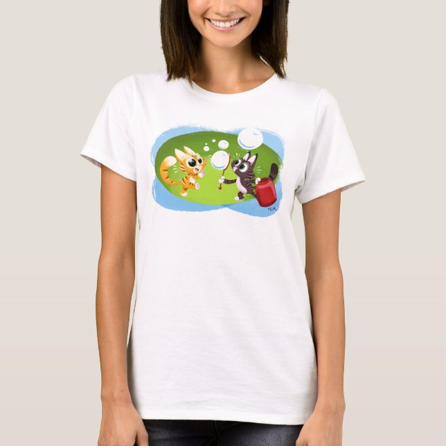 BLOWING BUBBLES CATS by Jeff Willis T-Shirt (Front)