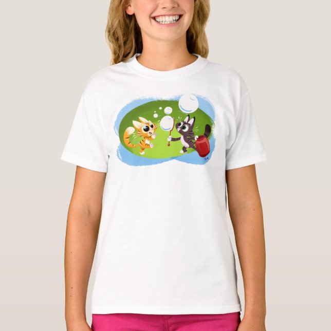 BLOWING BUBBLES CATS by Jeff Willis T-Shirt (Front)