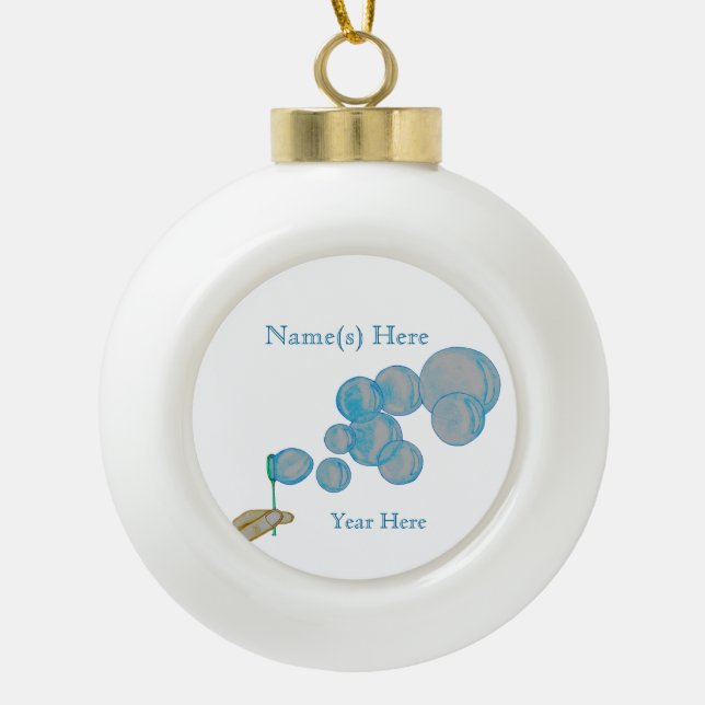 Blowing Bubbles Ceramic Ball Christmas Ornament (Front)
