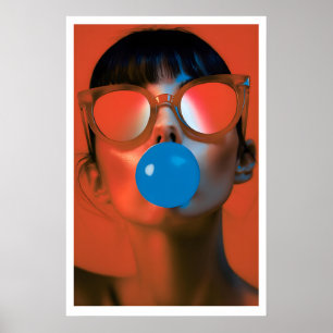 Blowing Bubbles Pop Art Print Woman with