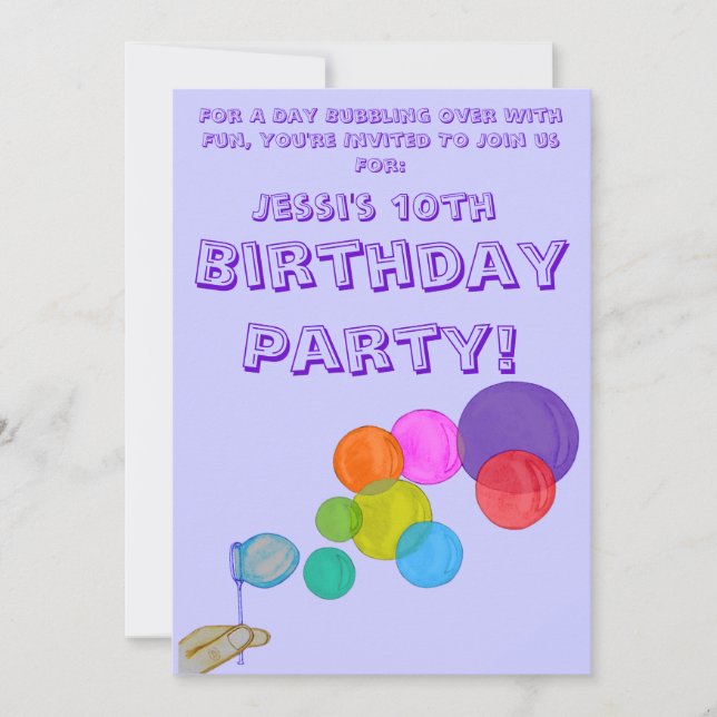 Blowing Bubbles (Rainbow) (Birthday) Invitation (Front)