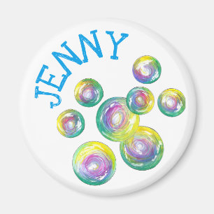 Blowing Rainbow Soap Bubbles Personalised Purple Magnet