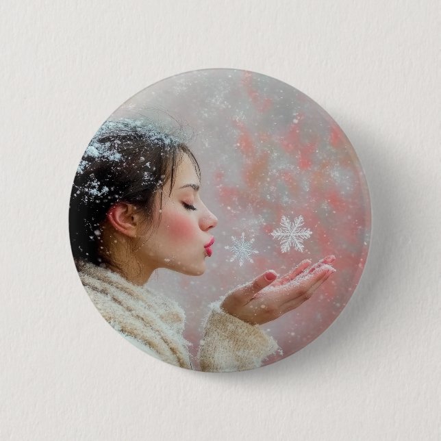 Blowing Snowflakes 6 Cm Round Badge (Front)