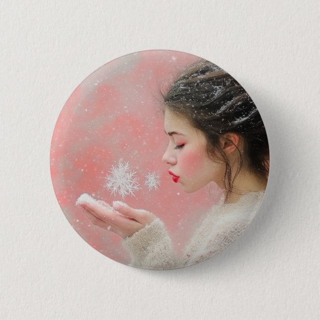 Blowing Snowflakes 6 Cm Round Badge (Front)