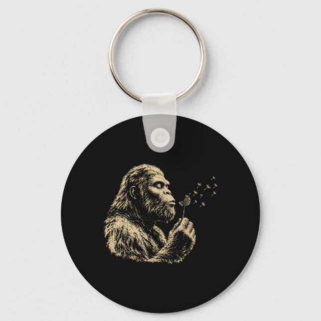 Blowing Wishes Funny Bigfoot Blowing Dandelion Key Ring (Front)