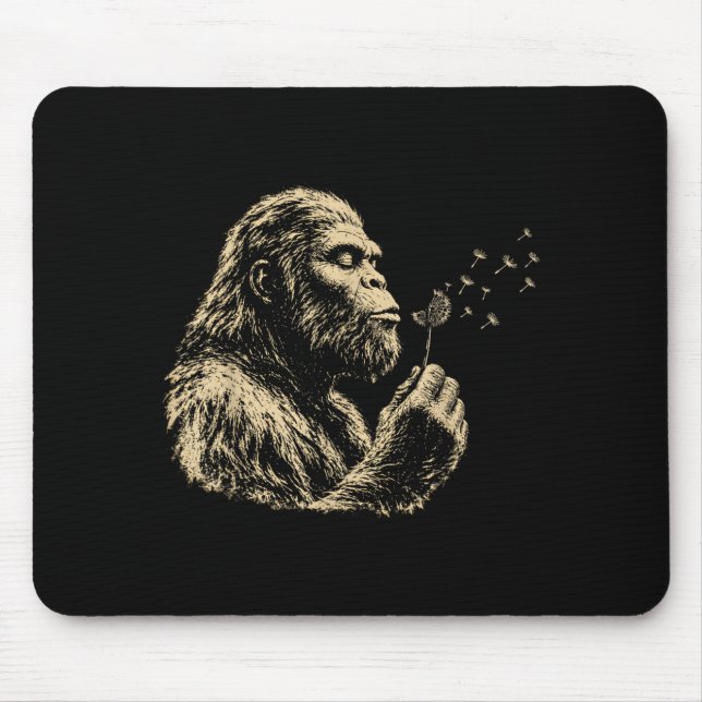 Blowing Wishes Funny Bigfoot Blowing Dandelion Mouse Pad (Front)