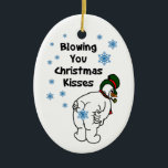 Blowing you Christmas Kisses Snowman Ceramic Tree Decoration<br><div class="desc">A snowman farting snowflakes</div>