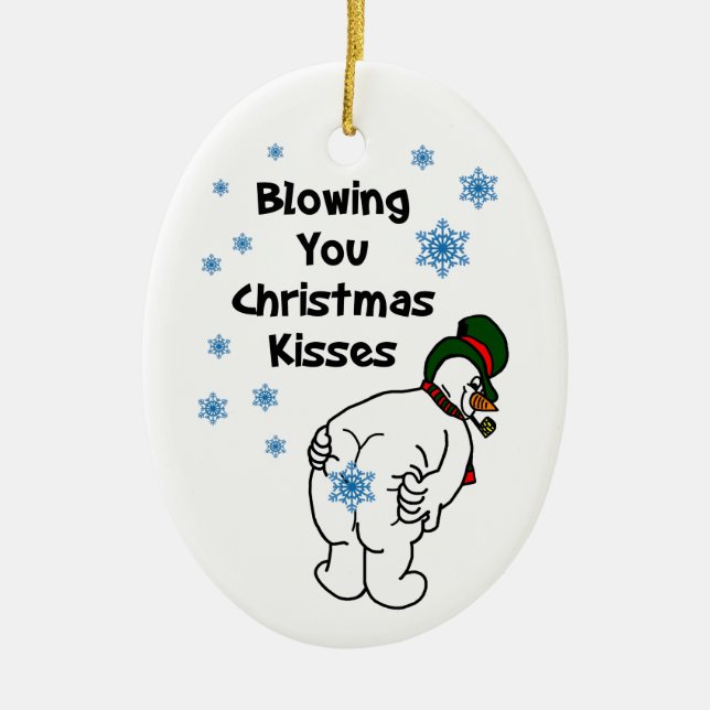 Blowing you Christmas Kisses Snowman Ceramic Tree Decoration (Front)