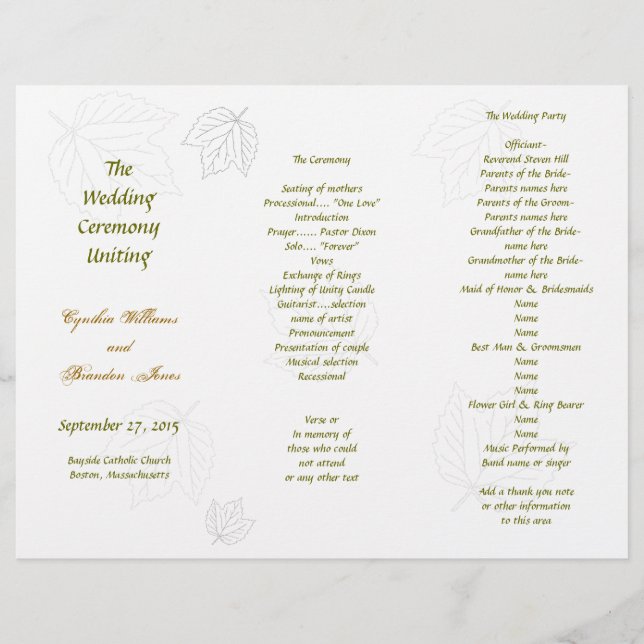 Blown Away Fall Tri-Fold Divided Program Template (Front)