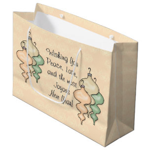 Blown Glass Ornaments on Pale Peach Damask Large Gift Bag