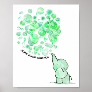 Blows Up Green Balloons Mental Health Awareness  Poster
