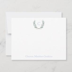 Blu Gingham Laurel Crest stationery Thank You Card