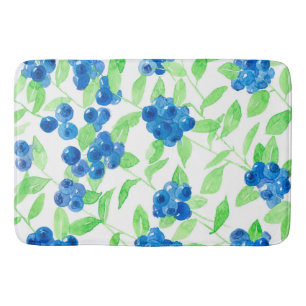 Bluberries watercolor pattern bath mat