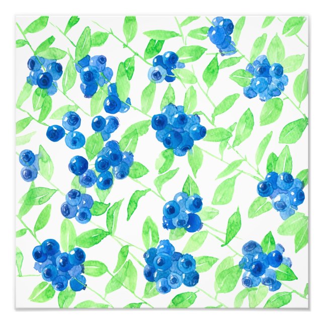 Bluberries watercolor pattern photo print (Front)