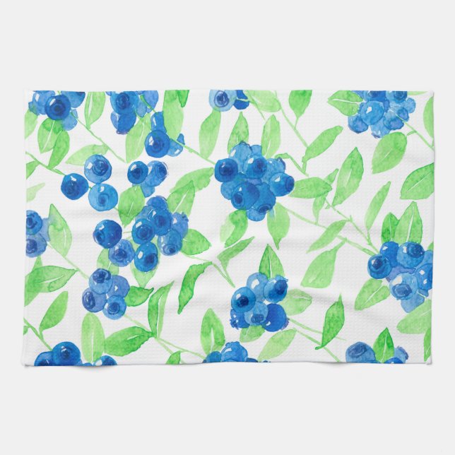 Bluberries watercolor pattern tea towel (Horizontal)