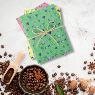 Bluberry yellow pink green pattern wrapping paper sheet