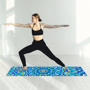 Blue 12 Petals 12 Hearts Circular Geometric Yoga Mat