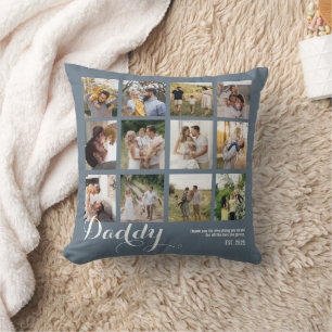 Blue 12 Photo Collage Daddy Pictures Keepsake Cushion