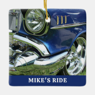 Blue 1957 Chevy, Name or Message, Your Photo Ceramic Ornament
