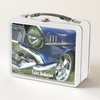 Blue 1957 Chevy Vintage Car, DIY Name Metal Lunch Box