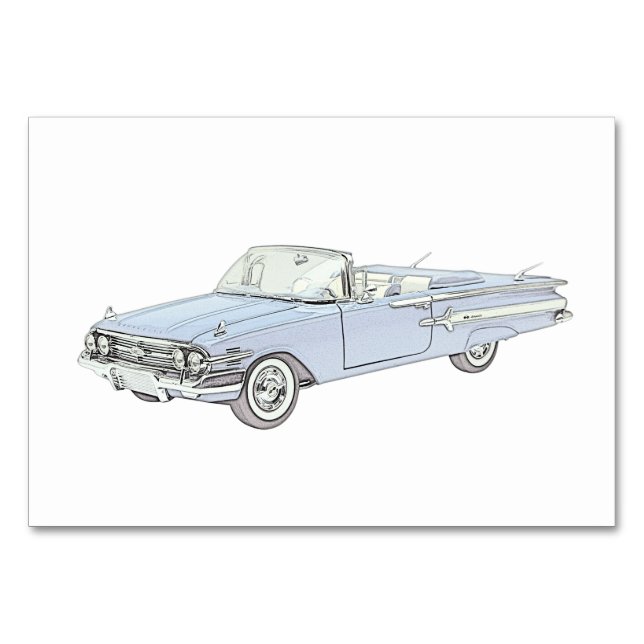 Blue 1960 Chevy Impala Convertible Illustration Table Number (Front)