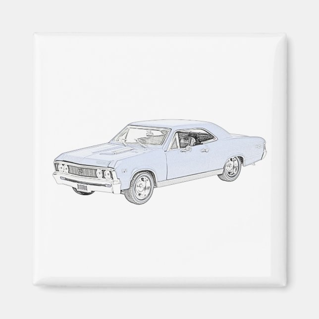 Blue 1967 Chevy Chevelle Pencil Style Drawing Magnet (Front)