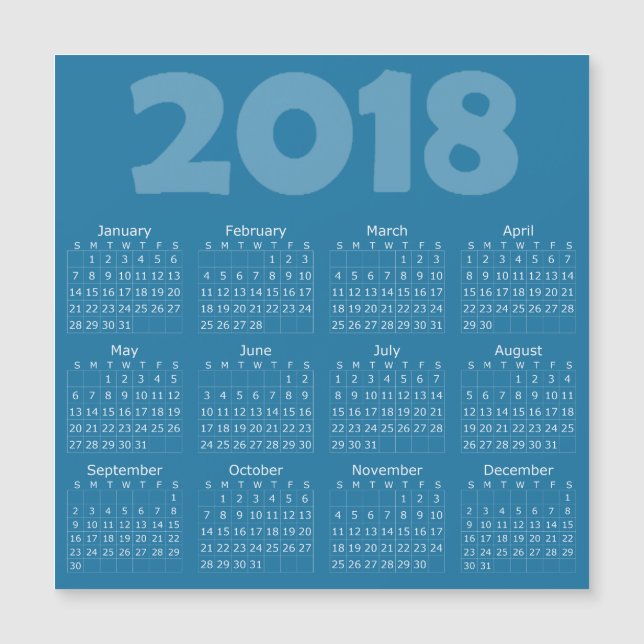 Blue 2018 Calendar Square Magnetic Card (Front)