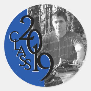 Blue 2019 Graduation Class with Photo Classic Round Sticker