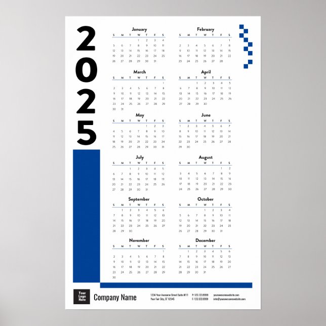 Blue 2025 Corporate Wall Calendar Poster (Front)