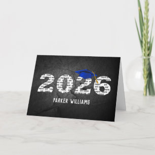 Blue 2025 Graduation Cap On Black Rock Card