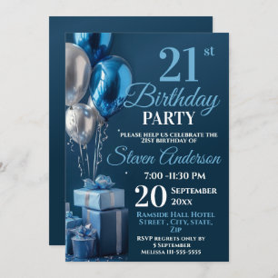 Blue 21st Birthday Balloon Gifts Invitation