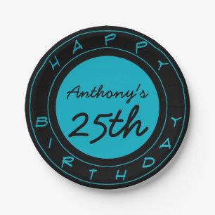 Blue 25th Birthday Party Personalised Paper Plates