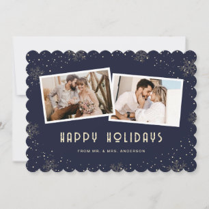 Blue 2 Photo Newlywed Happy Holidays Card