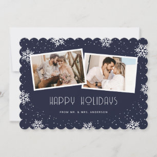 Blue 2 Photo Newlywed Happy Holidays Card