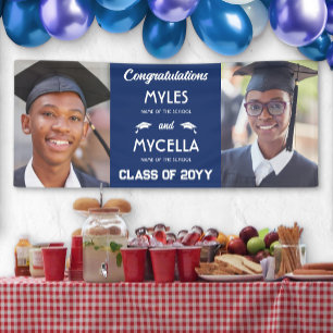 Blue 2 Photos Congratulations Twins Graduate Banner