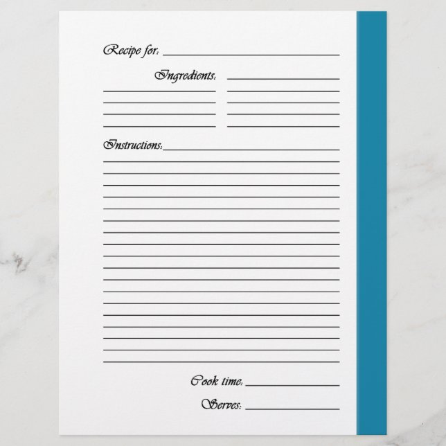 Blue 2-sided Recipe Pages (Front)